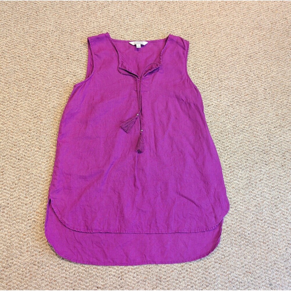 Company Ellen Tracy 100% Linen Tank Top Womens S Purple Tassel Coastal